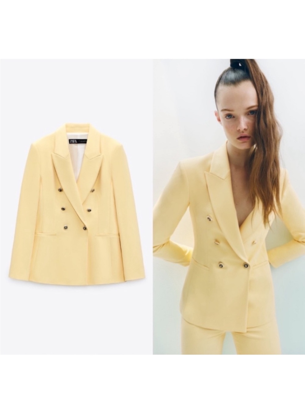 Zara Pastel Yellow Double-Breasted Blazer